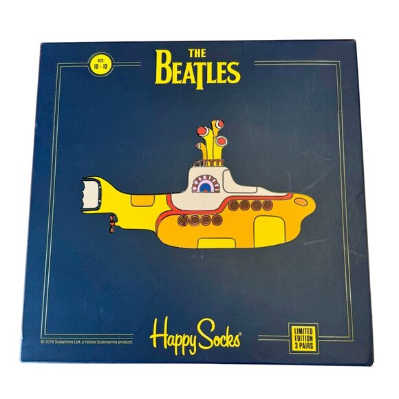 THE BEATLES X HAPPY SOCKS 10-13 3 Pairs Yellow Submarine Limited Edition Box Set - Picture 1 of 7